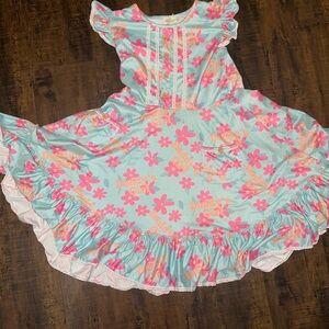 Charming Floral Kids Dress in Blue and Pink